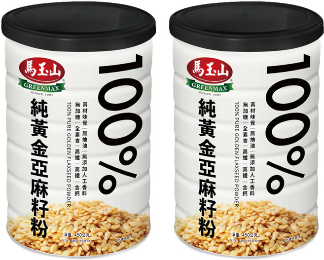 馬玉山 100%純黃金亞麻籽粉, 450g, 2罐
