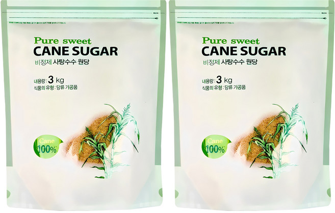 비정제 사탕수수 원당, 3kg, 2개