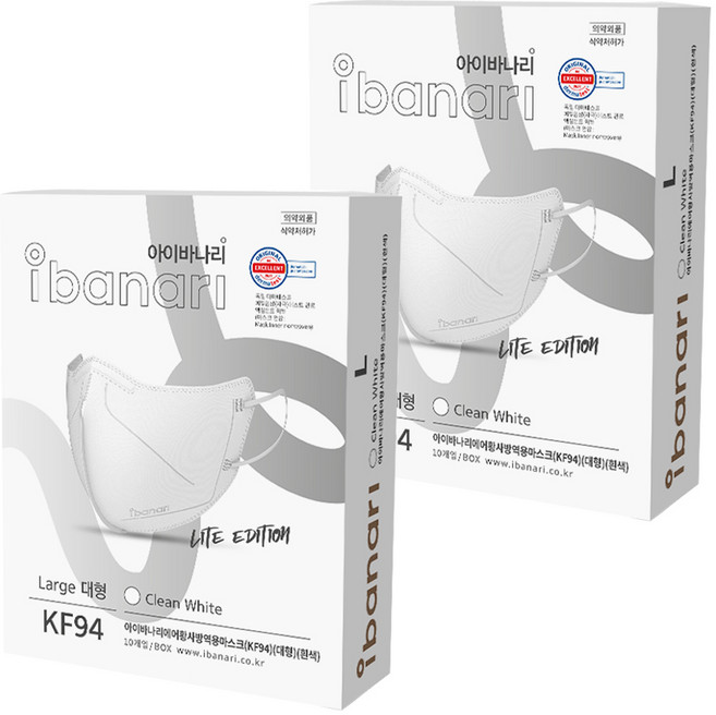 아이바나리 에어 황사방역용마스크 L 성인용 KF94, 10개입, 2개, 화이트