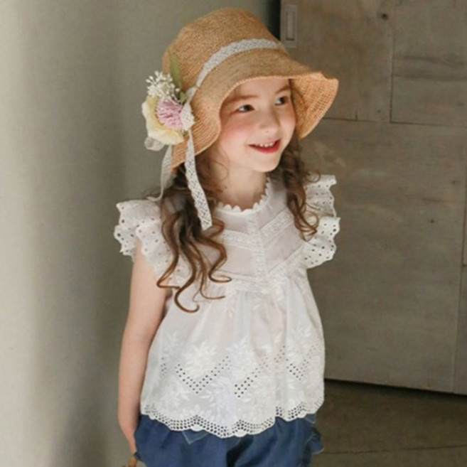 유블리 아동용 메라딘 로맨틱 펀칭 프릴 블라우스