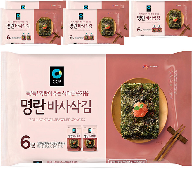 청정원 명란맛 바사삭김, 22.8g, 6개