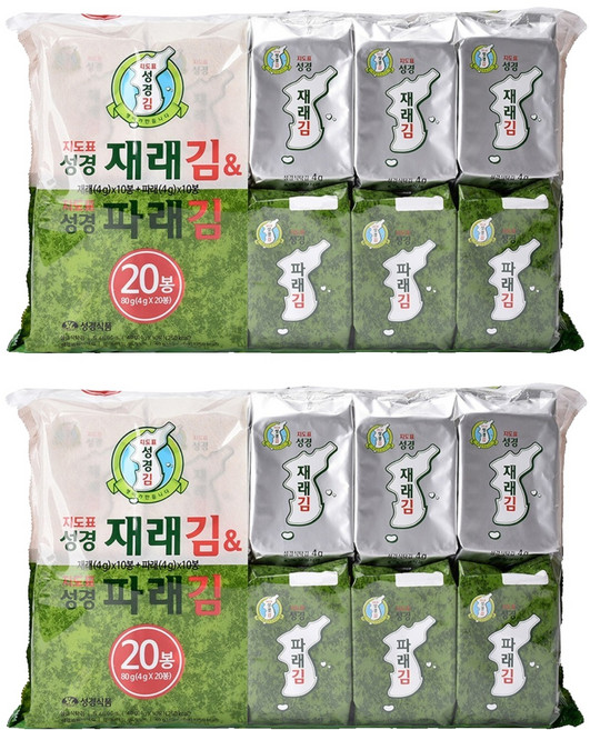 지도표성경 재래식 성경식탁김 4g x 10p + 파래김 4g x 10p, 80g, 2개