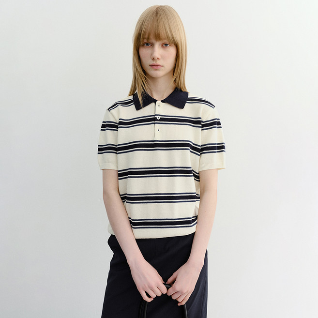 Dunst 女款多色條紋Polo棉質針織衫 UDSW6B122