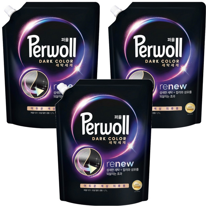 퍼울 다크 세탁세제 리필 드럼일반겸용, 1.7L, 3개