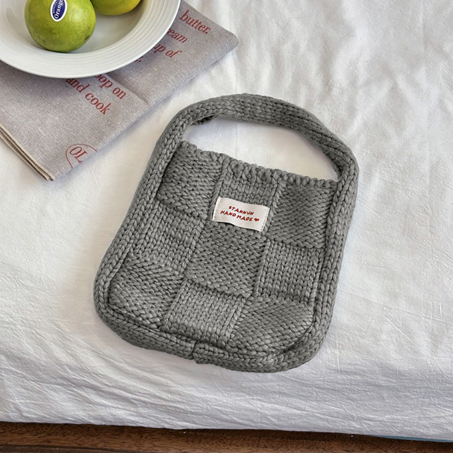 MEICHEL 簡約格紋針織迷你托特包 12242, 深灰色