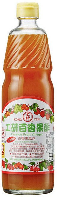 KONG YEN 工研 百香果水果醋, 600ml, 1瓶