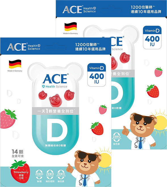 ACE SUPER KIDS 維他命D軟糖 全素, 2g, 14顆, 2包