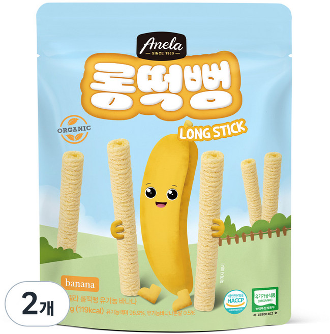 아넬라 유기농 롱떡뻥 바나나 롱스틱, 바나나맛, 30g, 2개