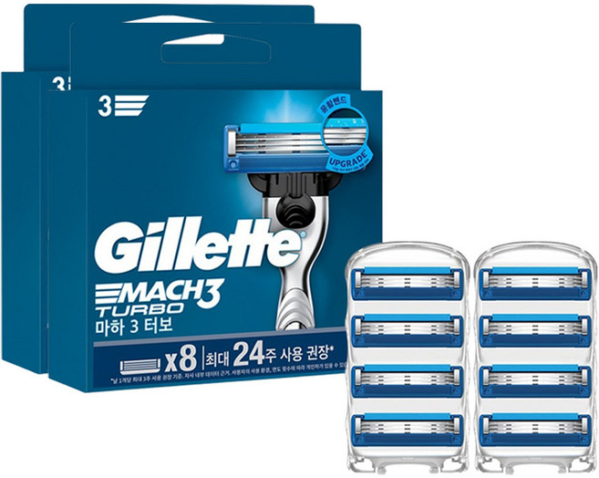 질레트 정품 마하3 터보 면도날, 8개입, 2개