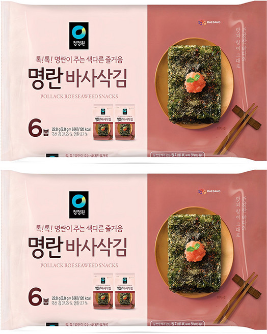 청정원 명란맛 바사삭김, 22.8g, 2개