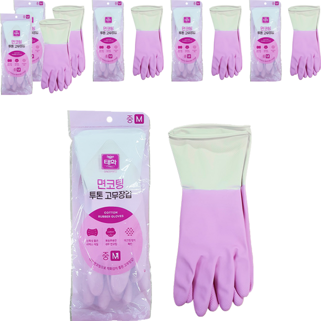 태화 면코팅 투톤 고무장갑 양손착용, 핑크, 중(M), 6세트