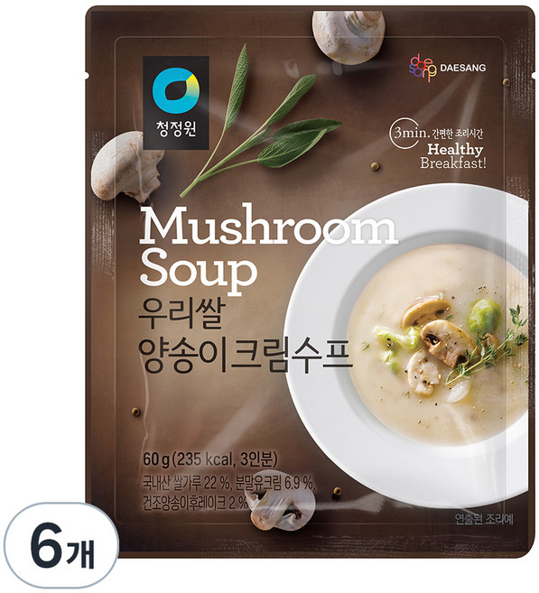 청정원 우리쌀 양송이크림수프, 60g, 6개