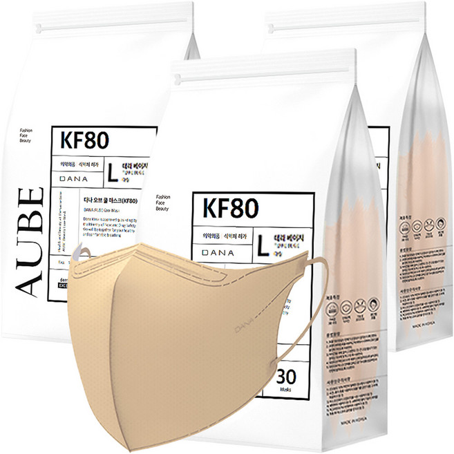 다나마스크 오브 쿨 뷰티라인 마스크 대형 KF80, 30개입, 3개, 3 테라 베이지