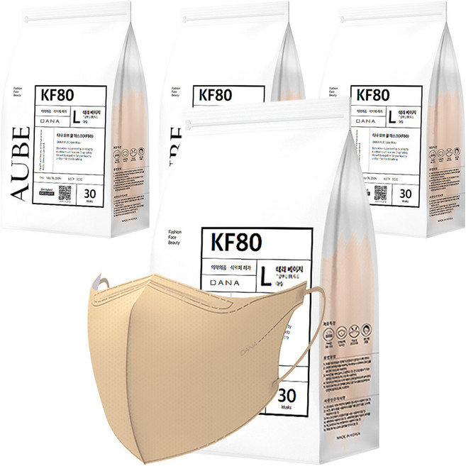 다나마스크 오브 쿨 뷰티라인 마스크 대형 KF80, 30개입, 4개, 3 테라 베이지