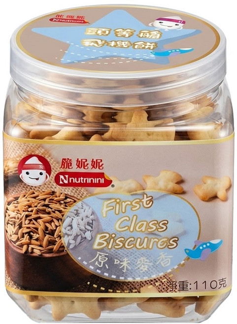 Nnutrinini 脆妮妮 頭等艙飛機餅 1歲以上, 原味麥香, 110g, 1罐