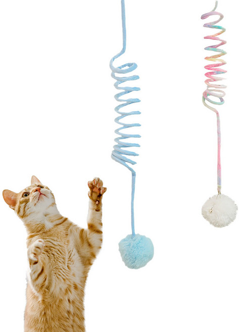 딩동펫 고양이 셀프 소프트 스프링 방울 장난감 2종 세트, 블루, 핑크그라데이션, 1세트