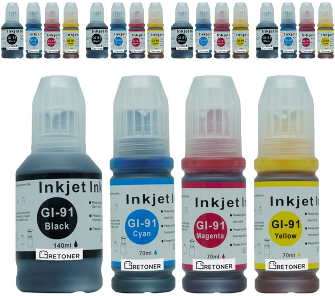 캐논 호환 무한 리필 잉크 4색 세트 GI-91, 검정, 파랑, 빨강, 노랑, 5세트