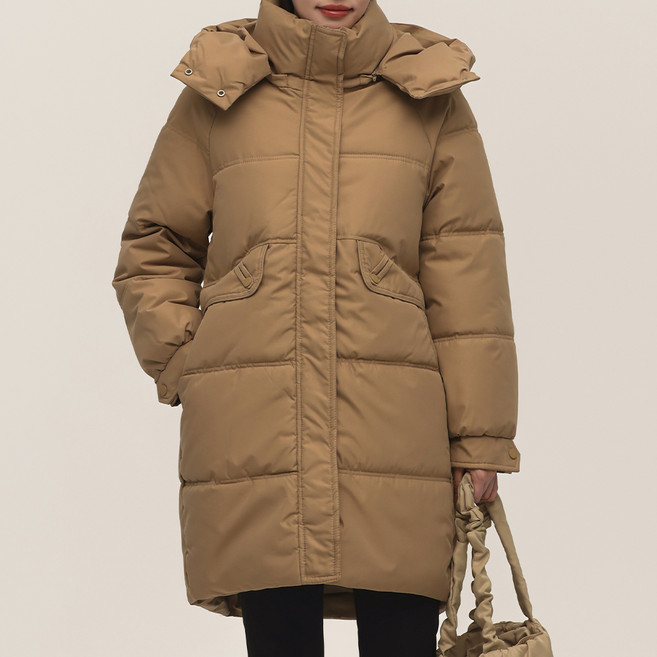 Elsso 女款冬季大尺碼中長版輕量鋪棉外套