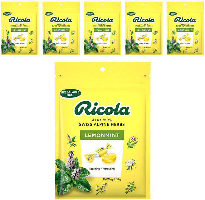 Ricola 利口樂 瑞士草本喉糖 檸檬薄荷口味, 70g, 6袋