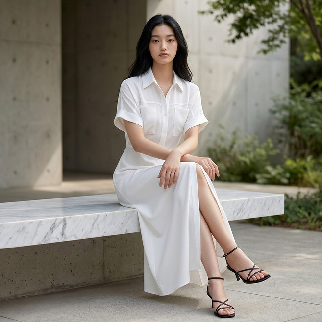 페이퍼먼츠 리비에 드레이프 실키 셔츠 원피스 15144