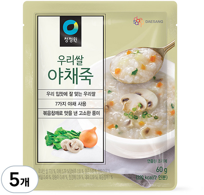 청정원 우리쌀 야채죽, 5개, 60g