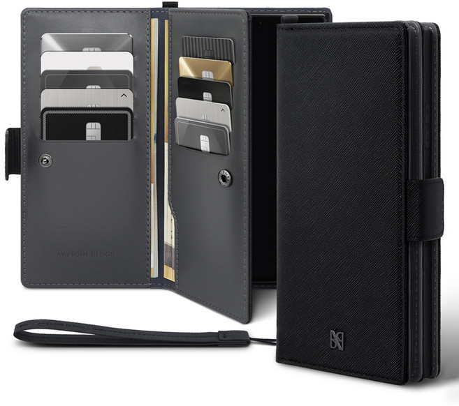 어썸디자인 오블리크 양면 지갑 케이스 + 핸드 스트랩 세트