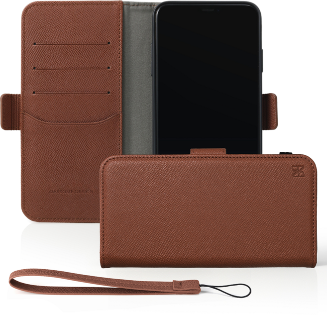 어썸디자인 사피아노 수제 가죽 오블리크 지갑 케이스 + 핸드 스트랩 세트