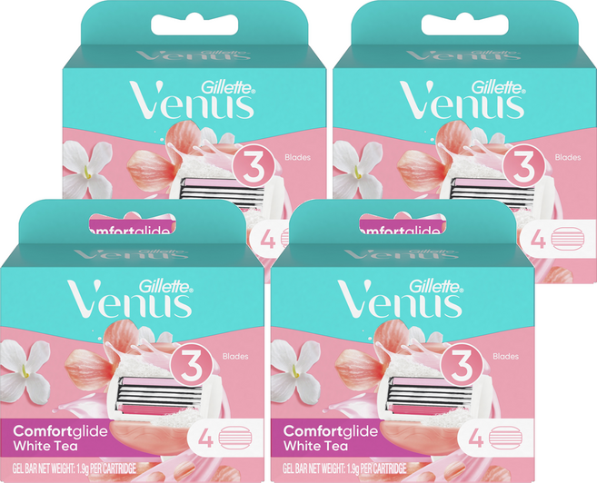 Venus 컴포트 글라이드 화이트티 여성용 면도날, 4개입, 4개