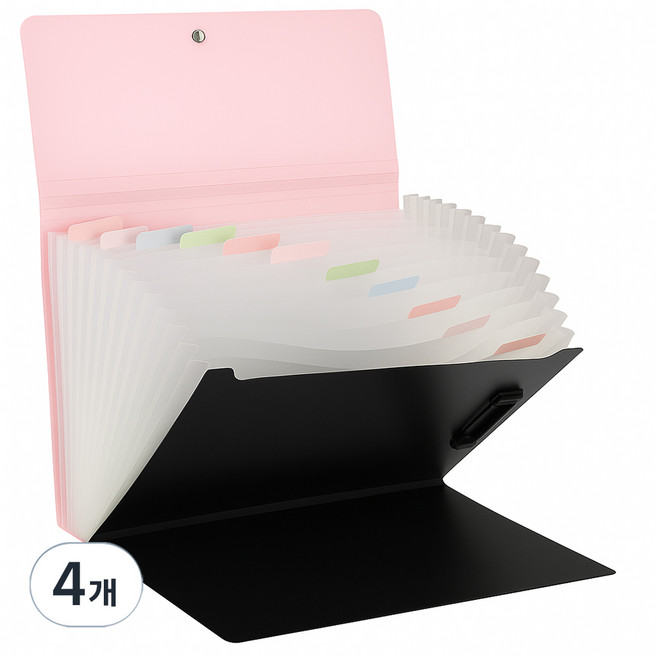 코코로이 13포켓 아코디언 파일 클립보드 2in1 문서정리 파일홀더, 핑크, 4개