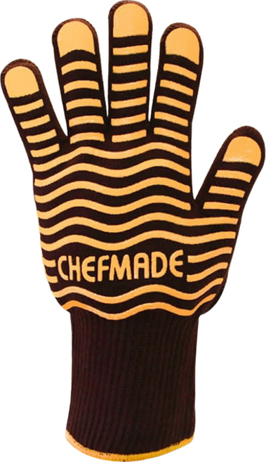 CHEFMADE 學廚 五指棉布矽膠隔熱手套, 黃色 + 咖啡色, 1支