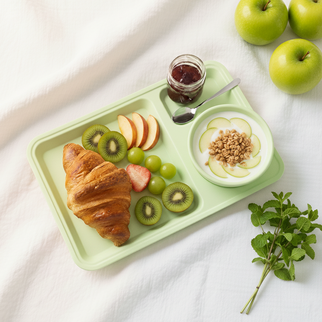 리빙메이트 국내산 멜라민 브런치 식판 + 볼 세트, 파스텔 연두, 1세트