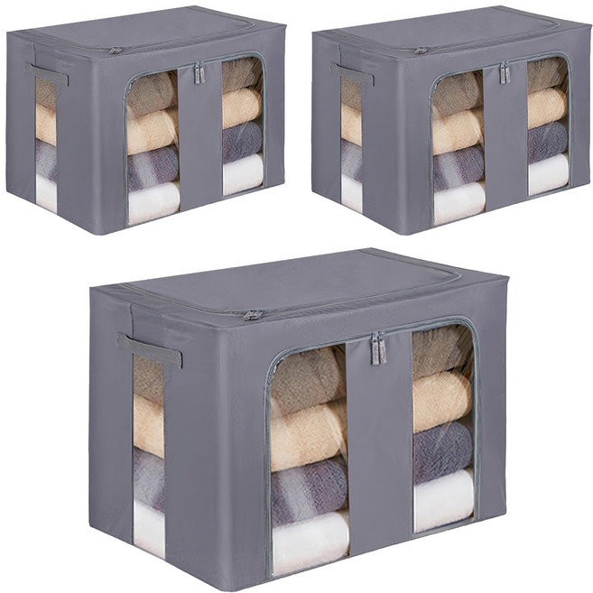 comet 大容量牛津布衣物收納箱 100L, 灰色, 3個