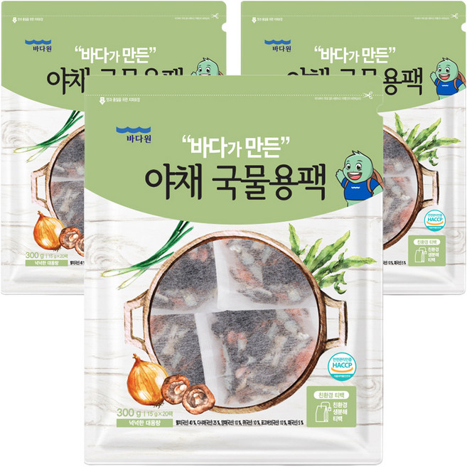 바다원 야채 국물용팩, 300g, 3개