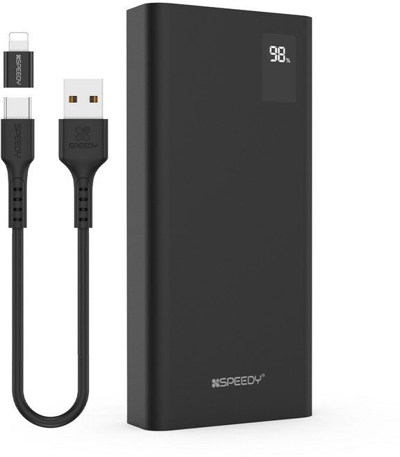 스피디 슬림핏 PD 20W 고속충전 보조배터리 20000mAh + C타입 20W 케이블 세트, 블랙, SPE-B2PA20DPQ