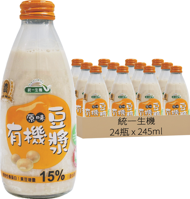 統一生機 有機原味豆漿, 245ml, 24瓶
