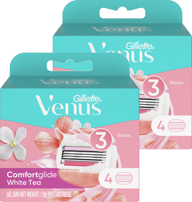 Venus 컴포트 글라이드 화이트티 여성용 면도날, 4개입, 2개