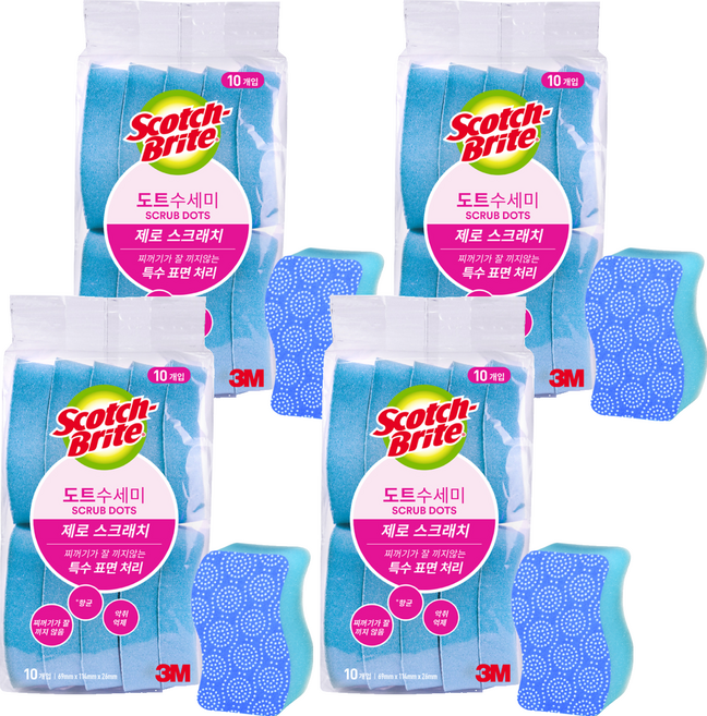스카치브라이트 제로 스크래치 도트 수세미, 10개입, 4개