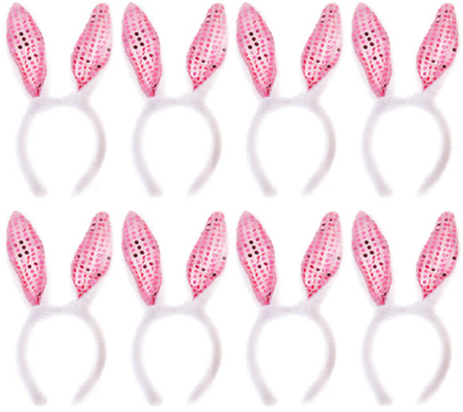 파티공구 스팡클 깃털 토끼 머리띠, 핑크, 8개