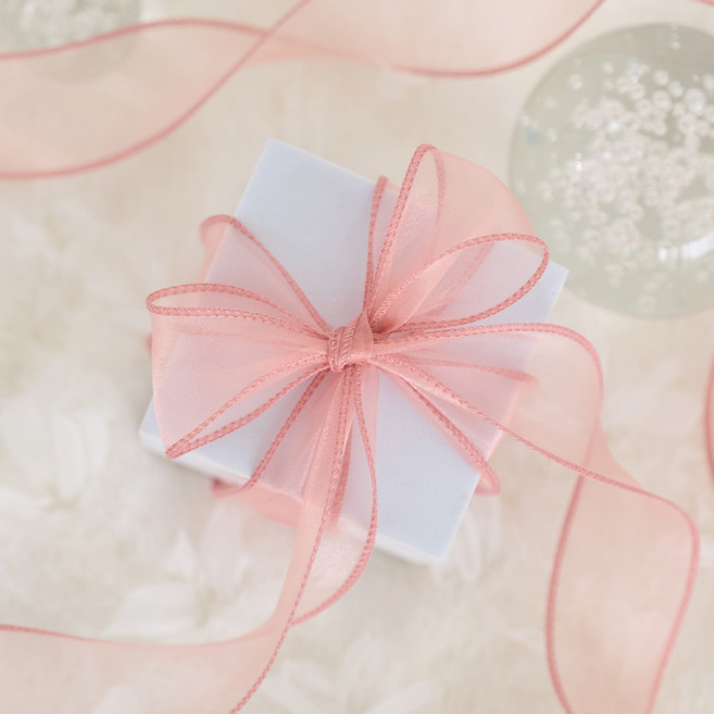 길그리 망사 샤 오간디 꽃다발 선물 포장 리본, 피치, 9m, 1개