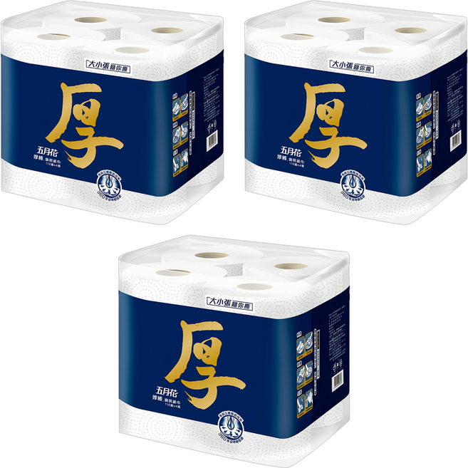 五月花 厚棒捲筒式廚房紙巾, 4捲, 3袋