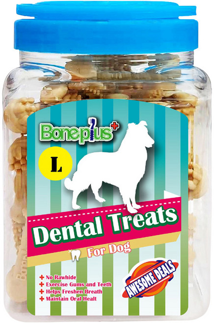 Boneplus 動能雙頭潔牙骨桶裝 L, 牛奶, 700g, 1罐