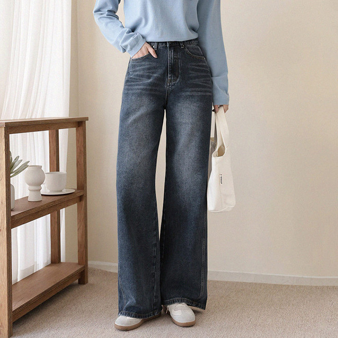 앤드스타일 여성용 숏/롱 기장 딱맞진28탄 인사이드절개 데님 와이드 팬츠 264950