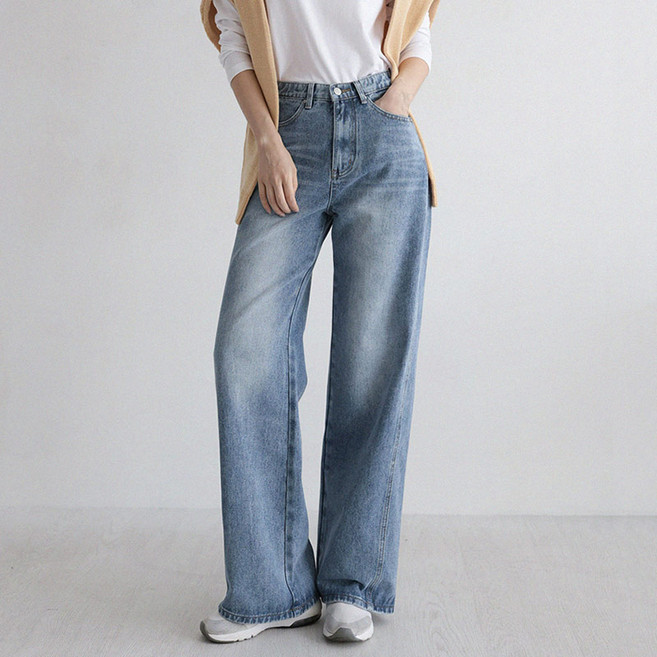 앤드스타일 여성용 숏/롱 기장 딱맞진28탄 인사이드절개 데님 와이드 팬츠 264950