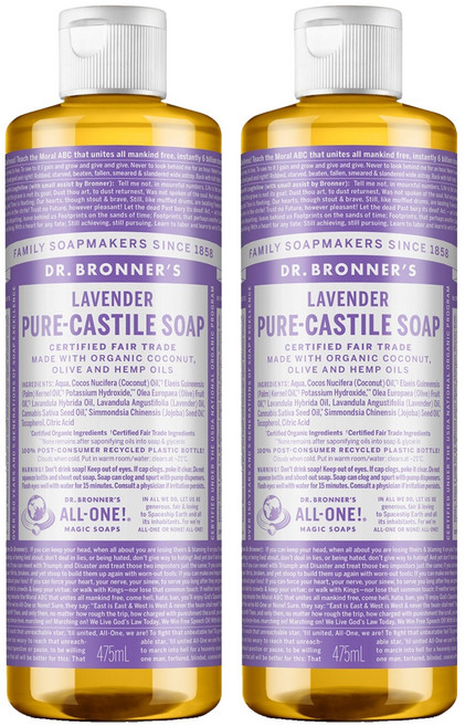 닥터브로너스 페이스 앤 바디 퓨어 캐스틸 솝 바디워시 라벤더, 475ml, 2개