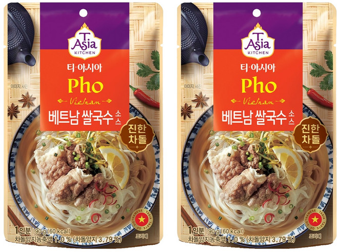 티아시아키친 베트남 쌀국수 소스 진한 차돌, 90g, 2개