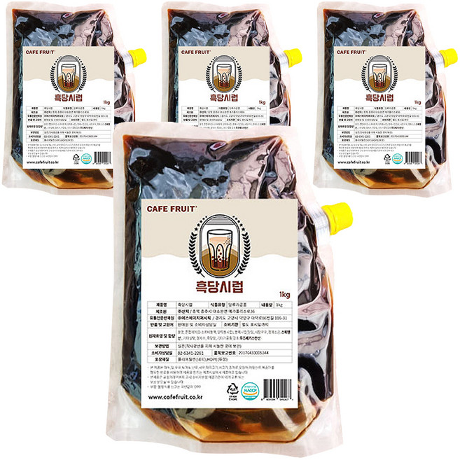 카페프룻 버블티 밀크티 베이스 카페용 흑당시럽, 1kg, 4개