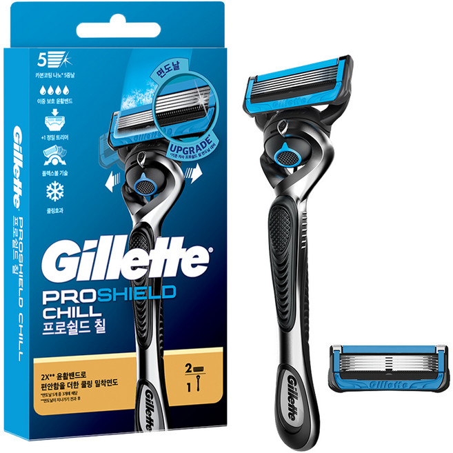 질레트 프로쉴드 칠 면도기 핸들 1p + 면도날 2p 세트, 1세트, 1개