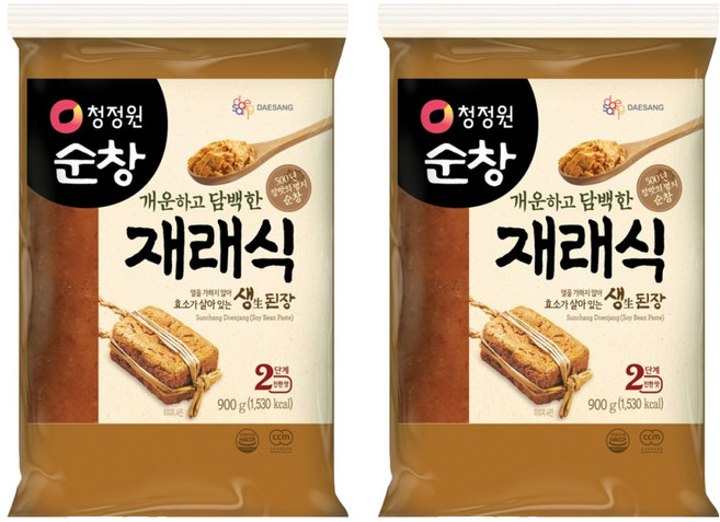 청정원순창 개운하고 담백한 재래식 생된장, 2개, 900g