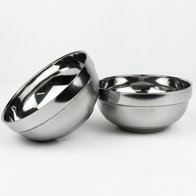 퀸센스 헤킨스 스테인레스 이중 국그릇 14cm, 실버, 2개