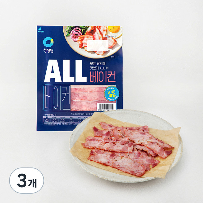 청정원 담백하고 건강한 베이컨, 80g, 3개